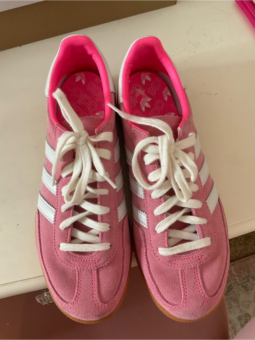 adidas Pink Suede Women's Sneakers with White Stripes